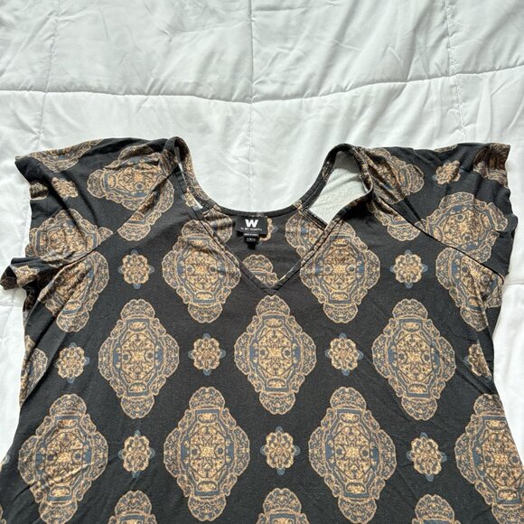 W by WORTH Womens Size Large Blouse Short Sleeve V Neck Flowy Brown Office - Picture 2 of 8